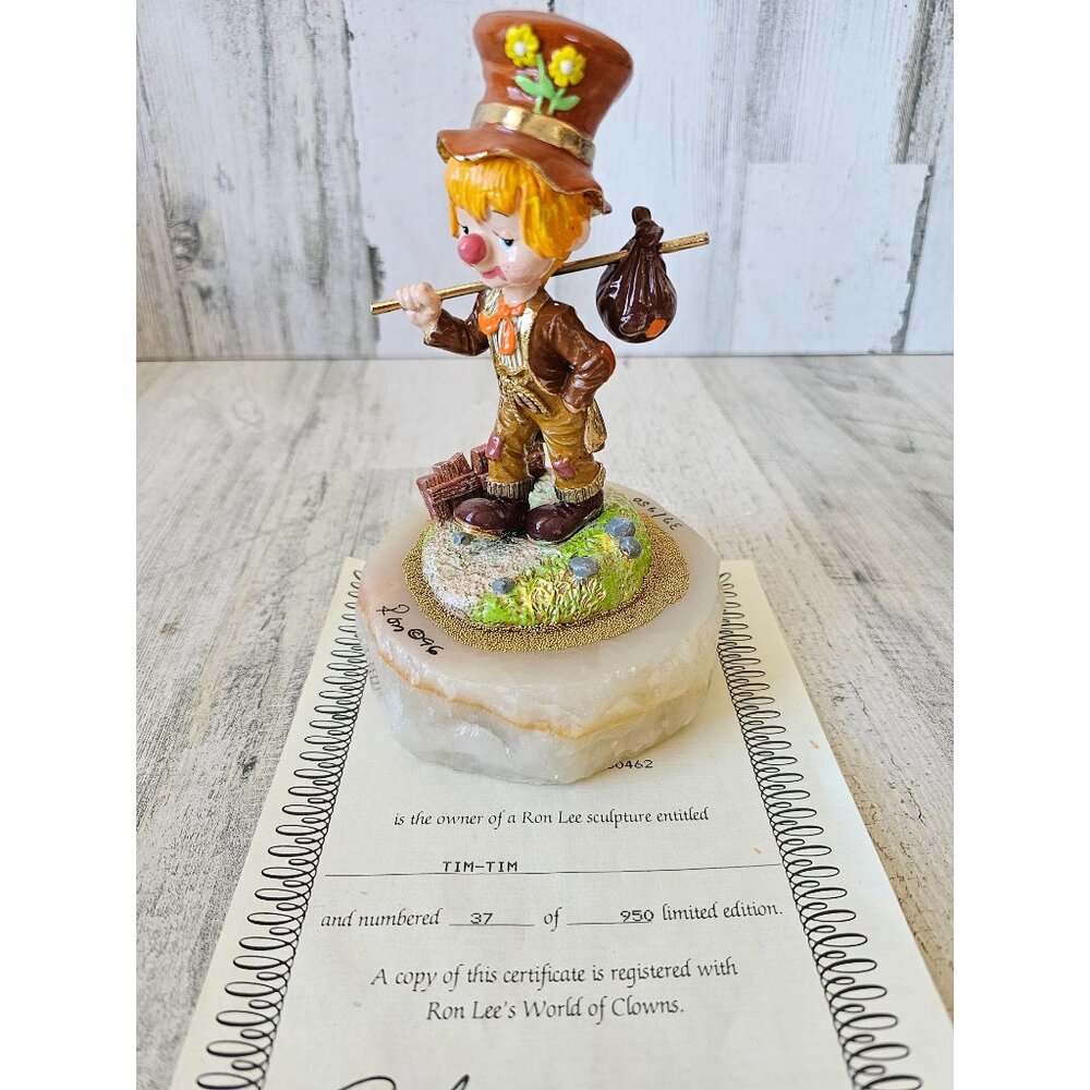 Ron Lee Tim Tim hobo‎ boy clown vintage 1996 gold statue figurine walking